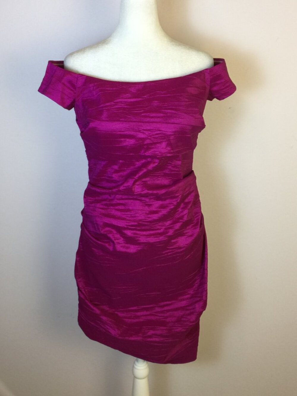 Alex Evenings Cocktail Dress Size 10 Womans Pink Taffeta Off-the-shoulder Ruched